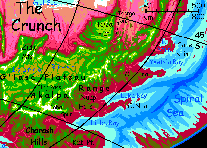 Map of eastern G'lasa Plateau on Capsica, a model of a hot world.