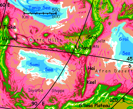 Map of Grol Plateau in the central Crunch on Capsica, a model of a hot world.