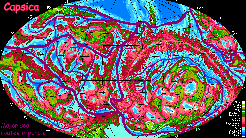 Map of Capsica, a world-building experiment. Click a feature to go there.