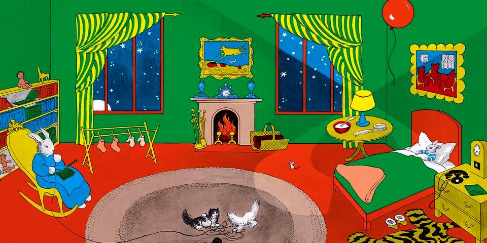 Margaret Wise Brown's 'Goodnight Moon' bedroom. Art by Clement Hurd. Click to enlarge.