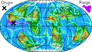 Distribution map of an intelligent species called frolcons native to Pegasia, the dense-aired moon of a gas giant.