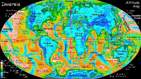 Inversia, an Earth where land is sea and sea is land. Halfsize altitude map.