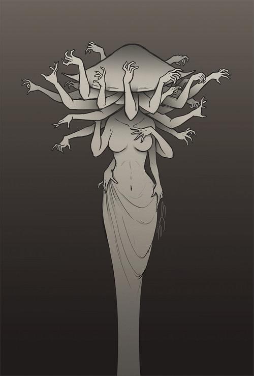 Polymelia, a woman with many arms; dream sketch by Emily Y. Chan.