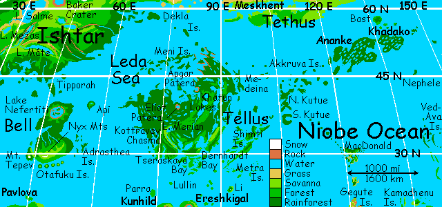 Map of Bell and Tellus, on terraformed Venus.