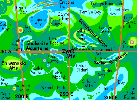 Map of central Themis, on Venus, after terraforming